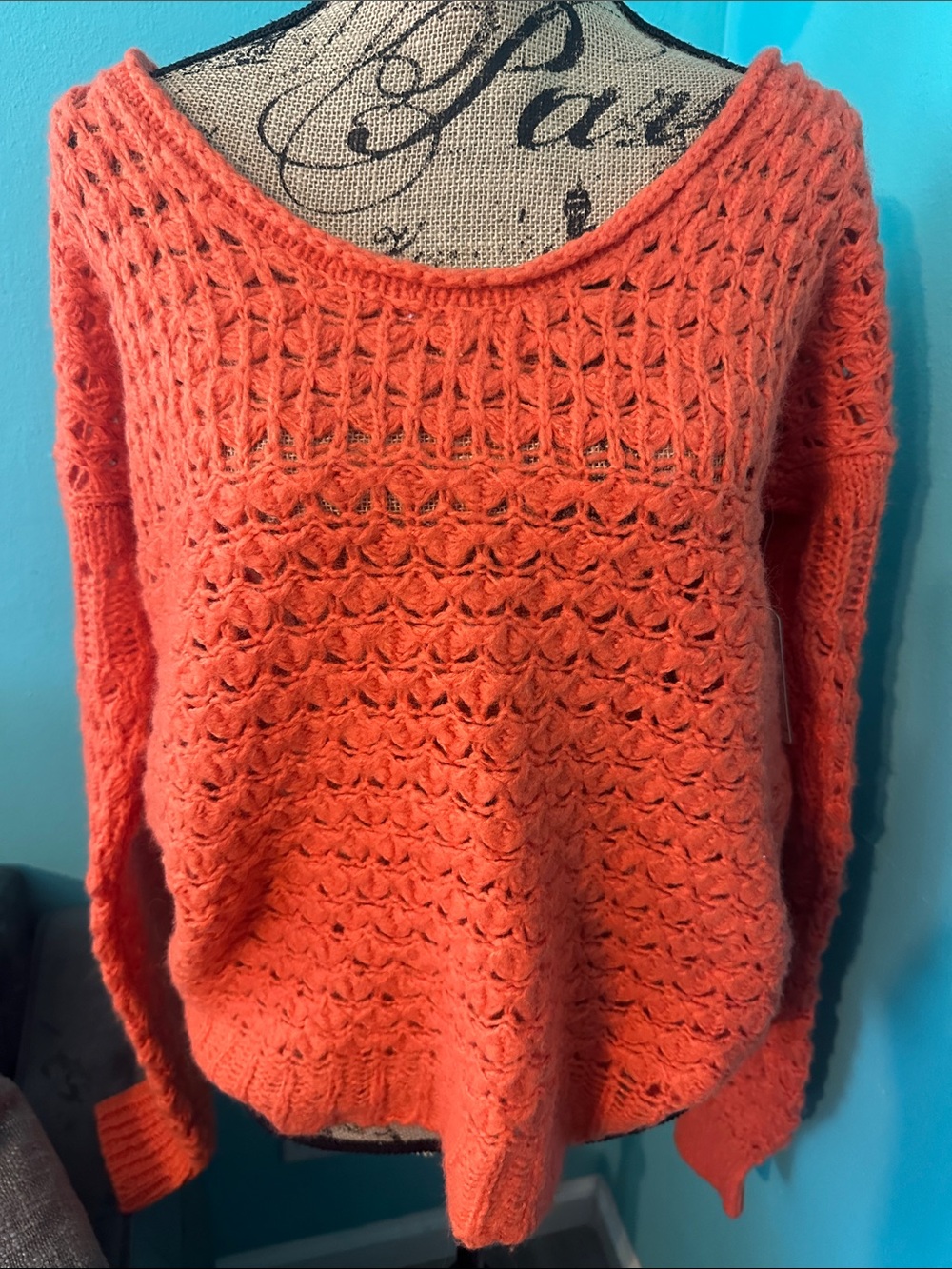 NWT Free People Blood Orange Knit Off The Shoulder Sweater S